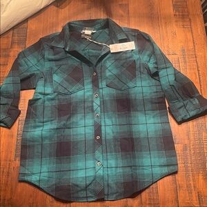 Natural Reflections Teal and Black Plaid Button Down Shirt